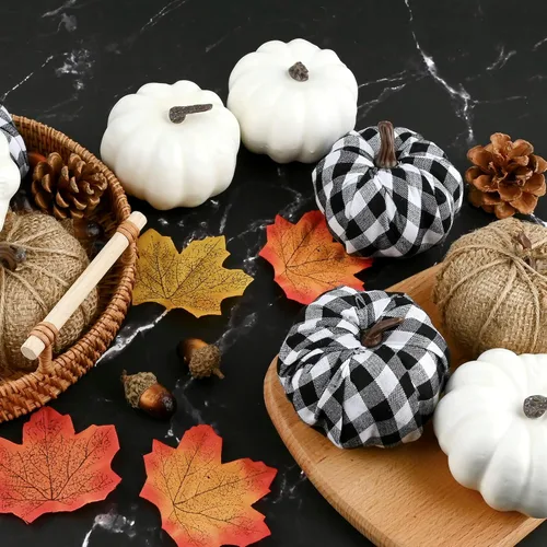 Vista 5 de ZORRITA 12 piezas de decoración de calabaza de otoño para el hogar, mini calabazas artificiales, pequeñas calabazas de cosecha para Halloween