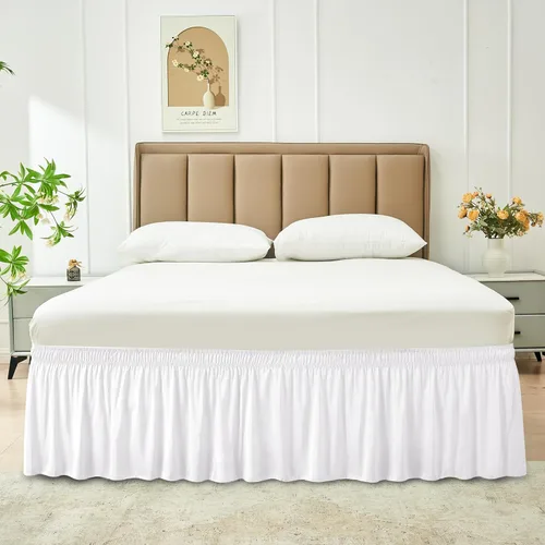 Vista 9 de Biscaynebay - Faldón de cama envolvente Queen de 17 pulgadas, con volantes, elástico, ajustable, blanco, fácil ajuste, resistente a las arrugas y a