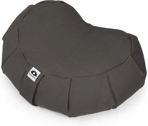 Cojín de meditación (antracita) media luna, relleno de cáscara de trigo sarraceno, almohada o cojines de piso, asiento de yoga, Zafu, fabricado en