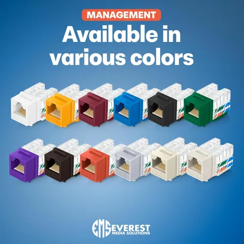 Vista 7 de Everest - Paquete de 10 conectores Keystone RJ45 Cat6 en ángulo de 90°, color blanco, conectores RJ45 hembra de perfil delgado, conector Keystone