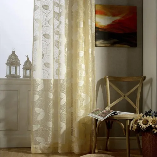 Modern European Style Solid Jacquard Sheer Curtains Rod Pocket Home Decoration Tulle Fabric for Living Dining Room Bedroom Balcony(1 Panel, W 52 x L