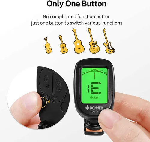 Vista 4 de Donner clip afinador de guitarra, preciso, cromático, afinador DT-2 para guitarra acústica, bajo, violín, ukelele