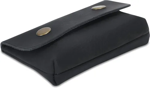 Vista 3 de Bolsa de cuero doble para monedas premium para efectivo y tarjetero, organizador de cables compacto, bolsa de maquillaje de viaje, hecha a mano