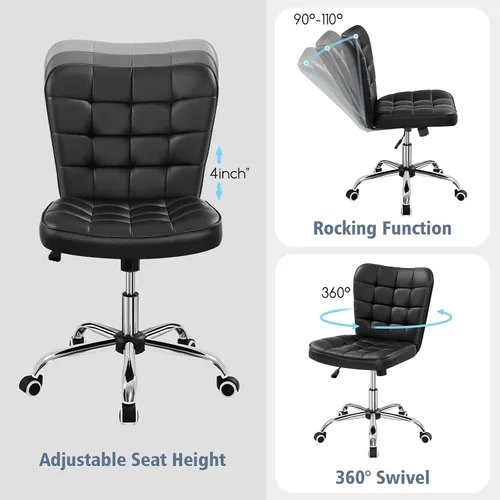 Vista 5 de Yaheetech Silla de escritorio de oficina sin brazos con ruedas Negro