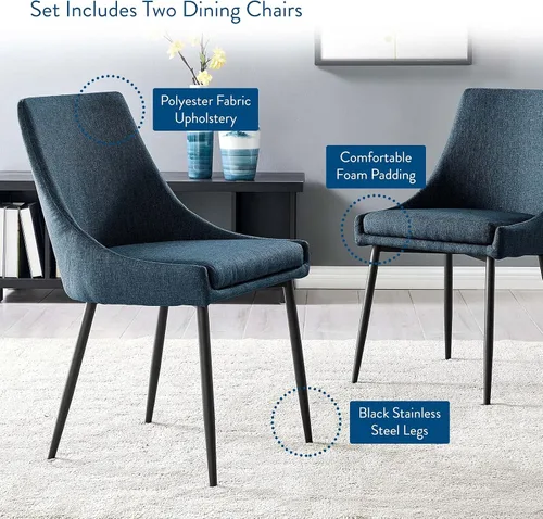 Vista 34 de Modway Viscount - Juego de 2 sillas de comedor tapizadas de tela, color blanco y negro