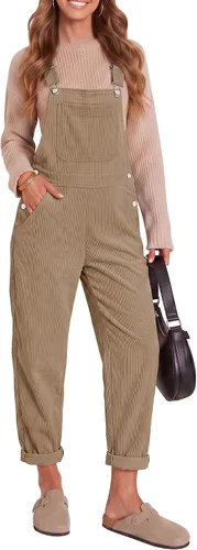 Vista 15 de LookBookstore Overol de pana para mujer con tirantes ajustables, enterito de moda con bolsillos para mujer Verde alpino