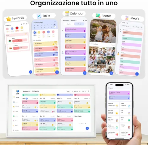Vista 7 de Calendario digital de planificación programada, tabla de tareas y recompensas para padres e hijos, 1920 x 1080P, pantalla táctil interactiva Full