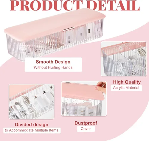 Vista 4 de Rtteri Caja organizadora de cables de plástico con tapa, organizador de almacenamiento de cables transparente con 8 compartimentos, organizador