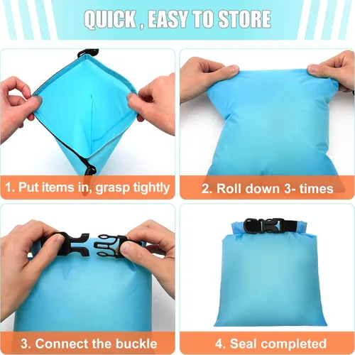 Vista 6 de Paquete de 6 bolsas secas impermeables, saco seco definitivo, sacos secos ligeros para exteriores, bolsa seca multicolor para kayak, senderismo