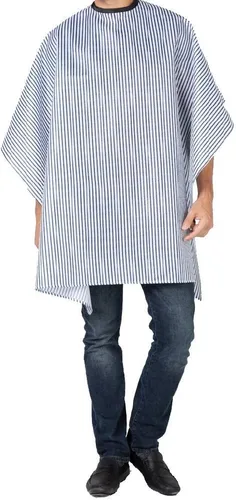Vista 4 de Campbell's Capa de peinado Seersucker para peluqueros y estilistas (azul marino y blanco), rayas blancas y negras