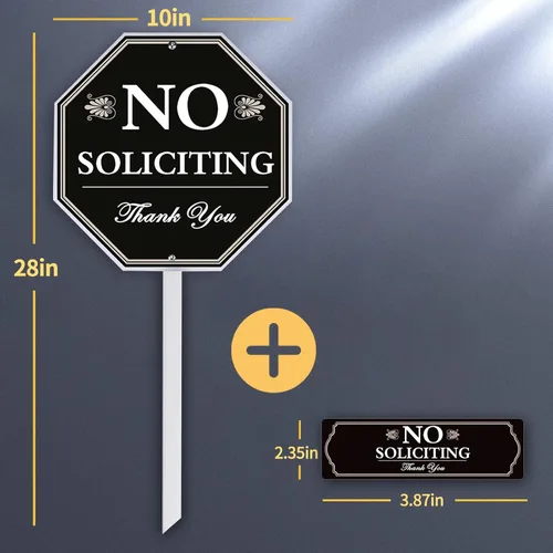 Vista 4 de Letrero de No Soliciting para la casa, de aluminio de 10 x 10 pulgadas, resistente a la intemperie, con estaca de 28 pulgadas de alto, contiene