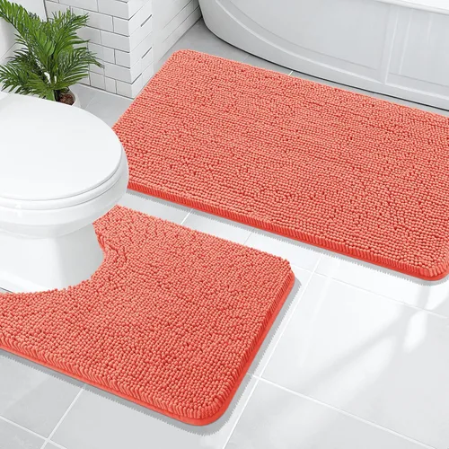 Vista 66 de OLANLY Juego de 2 alfombras de baño de felpilla suave y absorbente, antideslizantes, de secado rápido, lavables a máquina, accesorios de decoración