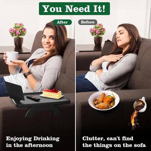 Vista 45 de Mesa auxiliar con clip para mesa auxiliar, mesa de sofá BAMBOOTRAY para sofás anchos, bandeja para reposabrazos de sofá para espacios pequeños, mesa