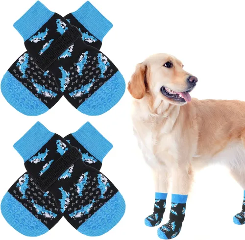 Vista 19 de SCENEREAL Calcetines antideslizantes para perros para evitar lamer patas para suelos de madera dura, zapatos de perro de doble cara botas