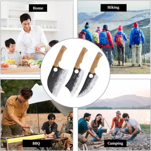 Vista 4 de OLULU Juego de 3 cuchillos de carnicero, cuchillo de carnicero de 7 pulgadas, cuchillo de chef serbio de 7 pulgadas y cuchillo vikingo de 6.5