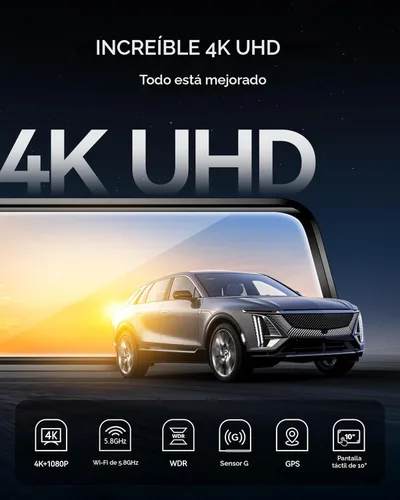 Vista 2 de WOLFBOX G930 - Cámara de espejo retrovisor de 10'' con WiFi de 5.8GHz, cámara de salpicadero 4K frontal y trasera con WDR, espejo retrovisor