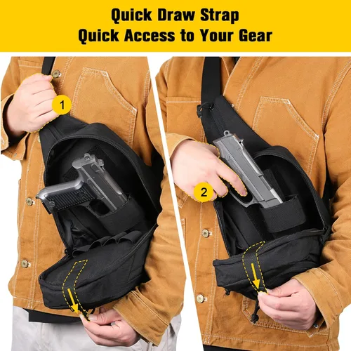 Vista 5 de ProCase Bolsa táctica para pistola de transporte oculto, pecho de hombro EDC CCW Pack para pistola al aire libre Range Backpack - Negro