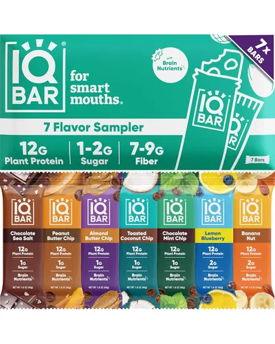 Vista 14 de IQBAR - Barras de proteínas para el cerebro y el cuerpo a base de plantas - Chips de mantequilla de almendra - 12 unidades - Keto, veganas, bajas