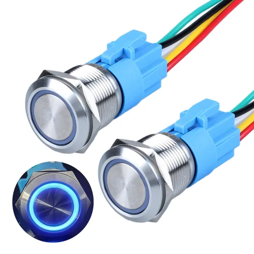 Vista 13 de 2 piezas de interruptor de botón momentáneo de metal de 0.630 in (ON) -Off 12V 24V DC Halo Ring LED iluminado impermeable anti-vandalismo carcasa