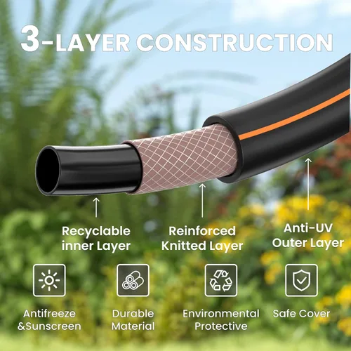 Vista 3 de Giraffe Tools Manguera de jardín de 50 pies x 5/8", manguera de agua resistente, manguera híbrida flexible y ligera con mango giratorio, accesorios