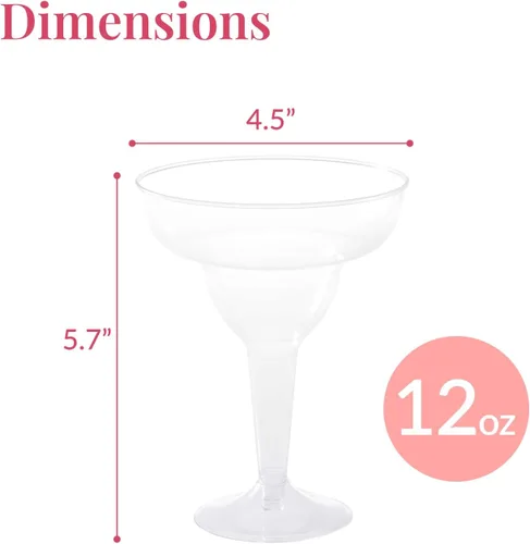 Vista 3 de Prestee 50 vasos de margarita de plástico transparente, 12 onzas, vasos de margarita resistentes desechables para decoraciones de fiesta del Cinco