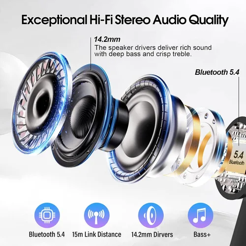 Vista 5 de Auriculares Inalámbricos, Auriculares Bluetooth 5.4 con Pantalla Táctil Multifunción y 5 Modos de EQ, Auriculares de 48H con Bajo Estéreo y ANC