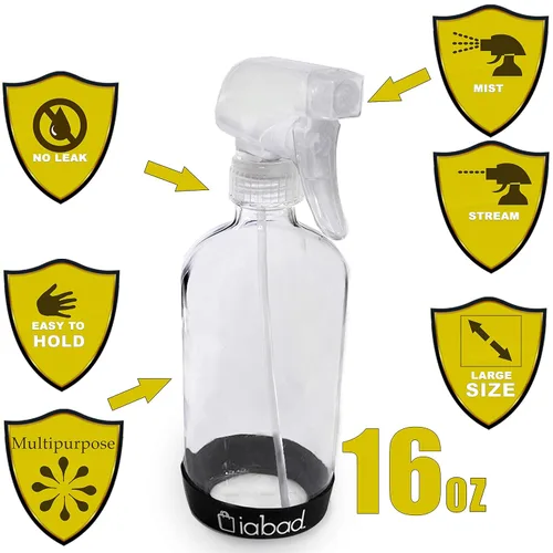 Vista 6 de Botella vacía de vidrio transparente para limpieza iabad de vidrio transparente, recipiente vacío recargable grande de 16 onzas para productos