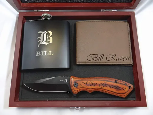 Best man Proposal Box, Best Man Gifts, Wedding Gifts, Personalized Gift Set, Groomsman Gifts, Engraved Knife, Monogrammed Flask, Engraved Wallet