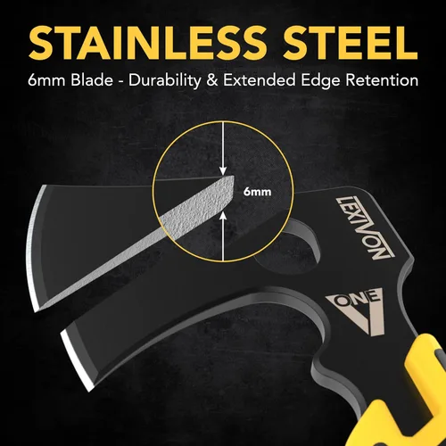 Vista 2 de LEXIVON V-ONE - Hacha de supervivencia de 9.5" Mango de agarre ergonómico de bi-material, hacha ligera de tang completo Hoja de acabado