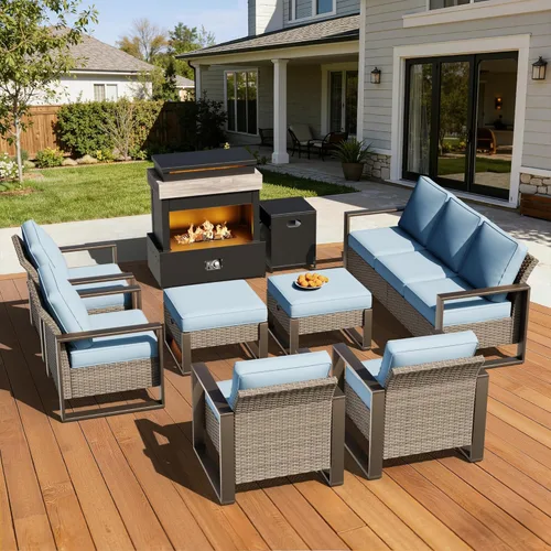 Vista 32 de Sofá de Mimbre Metálico para Patio de 75", Sofá Sillón de Ratán para Exteriores de 3 Asientos para Todo Tipo de Clima con Cojines Premium