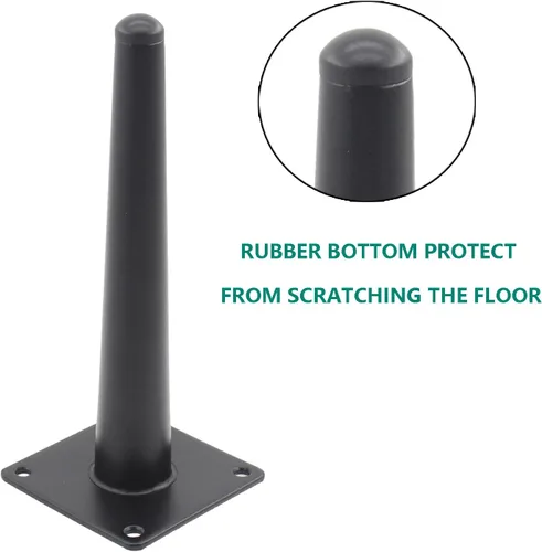 Vista 5 de Paquete de 4 patas para muebles, patas redondas cónicas para muebles, pie de metal resistente para sofá, armario, bar, cama, mesa, silla, sofá