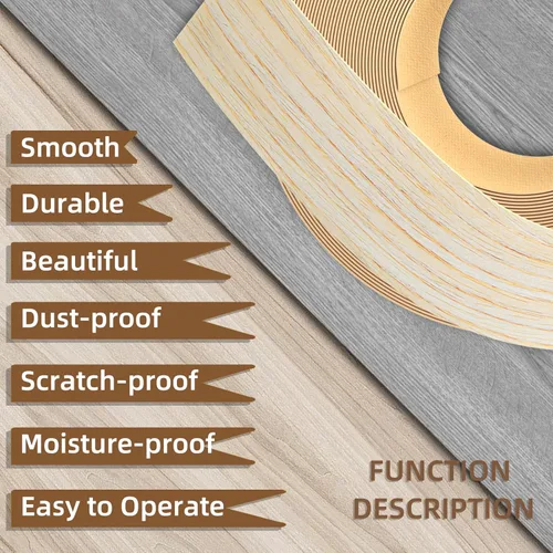 Vista 6 de GSCIT Club Bandas de borde de roble, rollo de 1 pulgada x 10 pies de bandas de borde de chapa - Cinta de madera real flexible previamente pegada