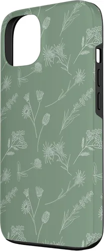 Vista 2 de iPhone 13 Hojas Botanical Plant Line Art Sage Green Wildflower Floral Case