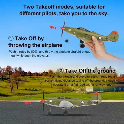 Vista 6 de Avión de control remoto RTF 4 canales RC Plane 402MM Wingspan Micro Scaled Warbird con una tecla acrobática aeronave de una tecla giro en U y P39