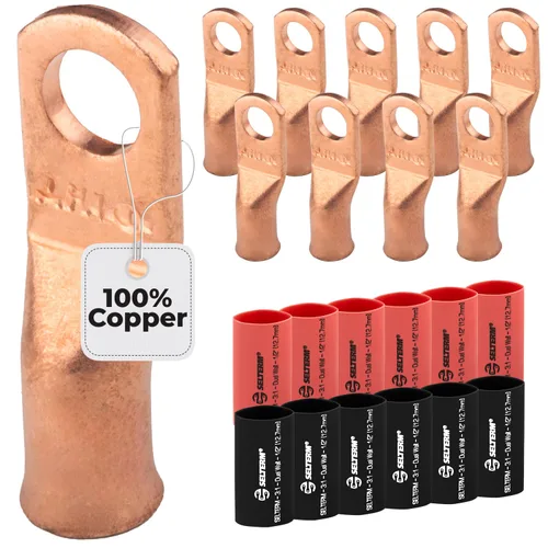 Vista 167 de SELTERM - 5 terminales de anillo resistentes para cable de batería, calibre 1/0 AWG, pernos de 1/2 pulgadas, terminales de calibre 0, ojales