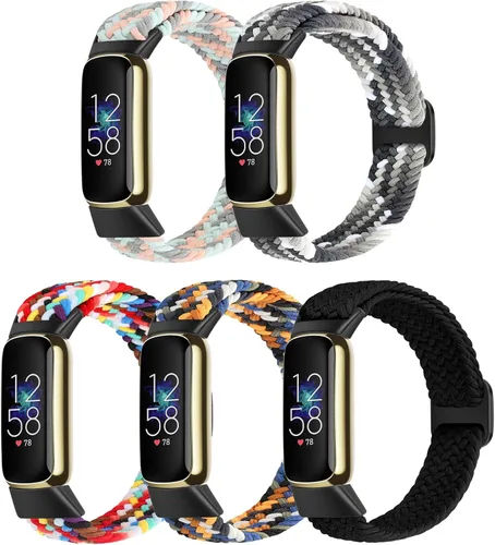 Vista 8 de Correas elásticas trenzadas para Fitbit Luxe para mujeres y hombres, correas elásticas de nailon para Fitbit Luxe, 5 paquetes