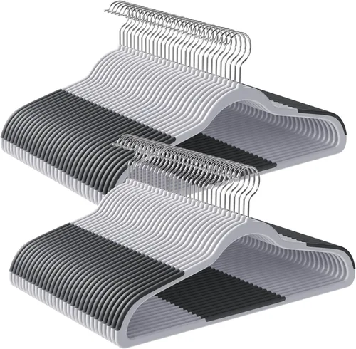 Vista 14 de SONGMICS Perchas de ropa, paquete de 50 perchas de plástico, ahorro de espacio, color negro, UCRP50B