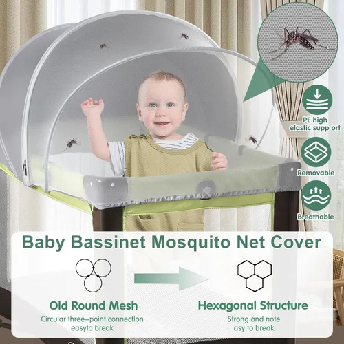 Vista 4 de Pack N Play - Cubierta para tienda de campaña y toldo para moisés, mosquitera transpirable medio opaca con cremallera de 2 vías para cuna, cuna