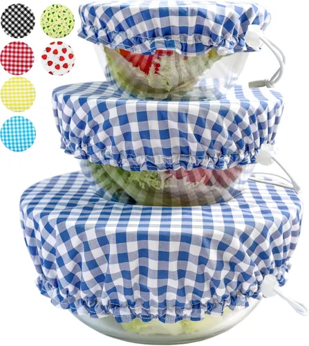 Vista 21 de Fundas grandes de tela de algodón reutilizables hechas a mano para tazones – Dos capas de tela (solo juego extra grande de 3, aguacate)