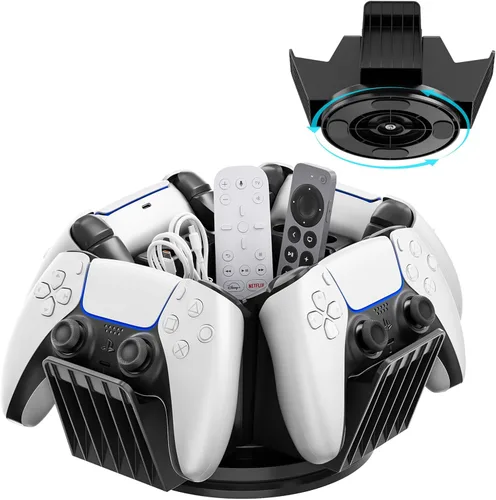 KDD Organizador de control para escritorio, soporte de controlador giratorio de 360 con caja de almacenamiento, soporte universal para 4