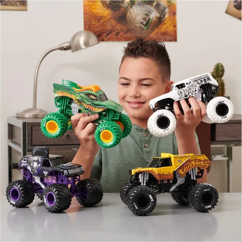 Vista 7 de Monster Jam, Camión monstruo Blue Thunder - Aqua - Vehículo fundido a presión a escala 1:24 - Llantas cromadas y neumáticos BKT