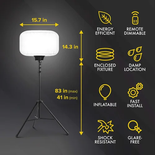 Vista 3 de SeeDevil Kit de luces LED de globo de 150 W, 150 vatios, 120 voltios, 19,500 lúmenes, 5000 K, trípode de 6.5 pies, luz de área sin deslumbramiento
