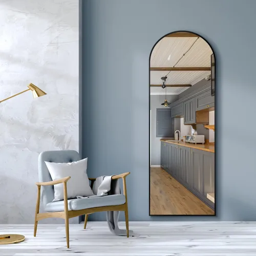 Vista 2 de Delma Espejo de pie de longitud completa, 65 x 22 pulgadas, espejo grande de piso con marco arqueado para puerta, dormitorio, baño, sala de estar