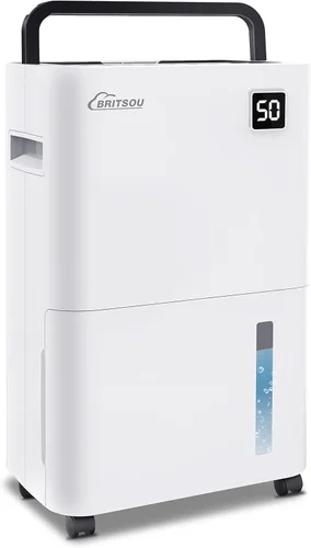 Vista 10 de BRITSOU Deshumidificador de 34 pintas para sótano con manguera de drenaje y tanque de agua de 0.66 galones, drenaje manual y automático