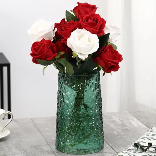 Vista 43 de Juego de 4 jarrones de vidrio transparente, pequeños jarrones para flores, florero para ramo, moderno jarrón de vidrio acanalado para sala de estar