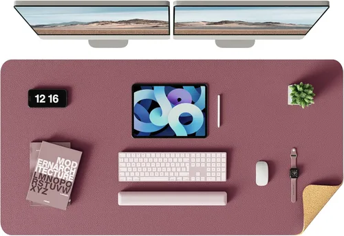 Vista 45 de YSAGi - Almohadilla de escritorio de doble cara, de cuero, protector de almohadilla de corcho ecológico, grande, impermeable, para oficina/hogar