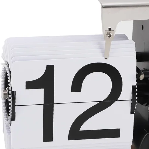 Vista 3 de Vintage Retro Desk Flip Clock, White, 24 - Hour - Mechanical Battery Powered, Stainless Steel and Wood Base, Ideal for Home and Office