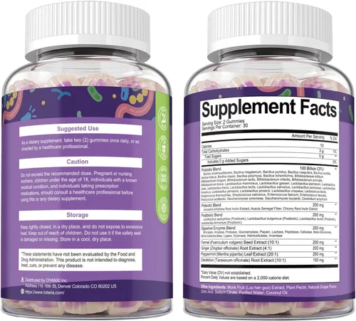 Vista 9 de Gomitas prebióticas prebióticas 5 en 1 sin azúcar, 36 cepas de probióticos para mujeres y hombres con enzimas digestivas, menta, inmune completo