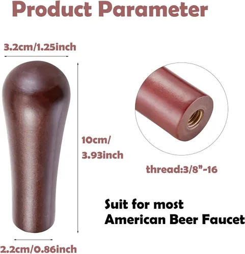 Vista 2 de 2 manijas de grifo de cerveza, grifo de madera de alta calidad, mango de estilo clásico rústico negro y marrón, rosca de 3/8 a 16 para la mayoría