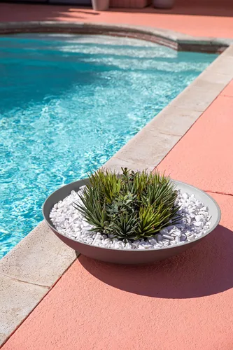 Vista 57 de Veradek Mason Series Lane Bowl Planter para mesas de interior o exterior/jardines hecho de compuesto de plástico y piedra con agujeros
